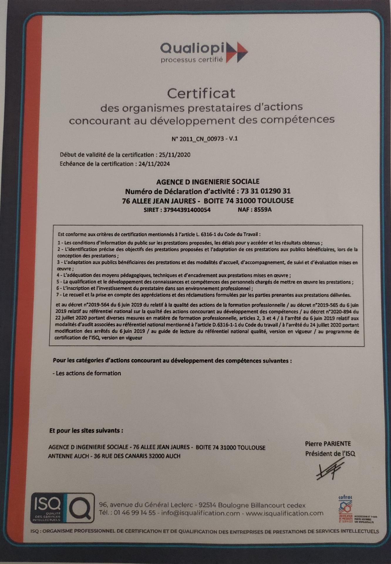 Certificat qualiopi